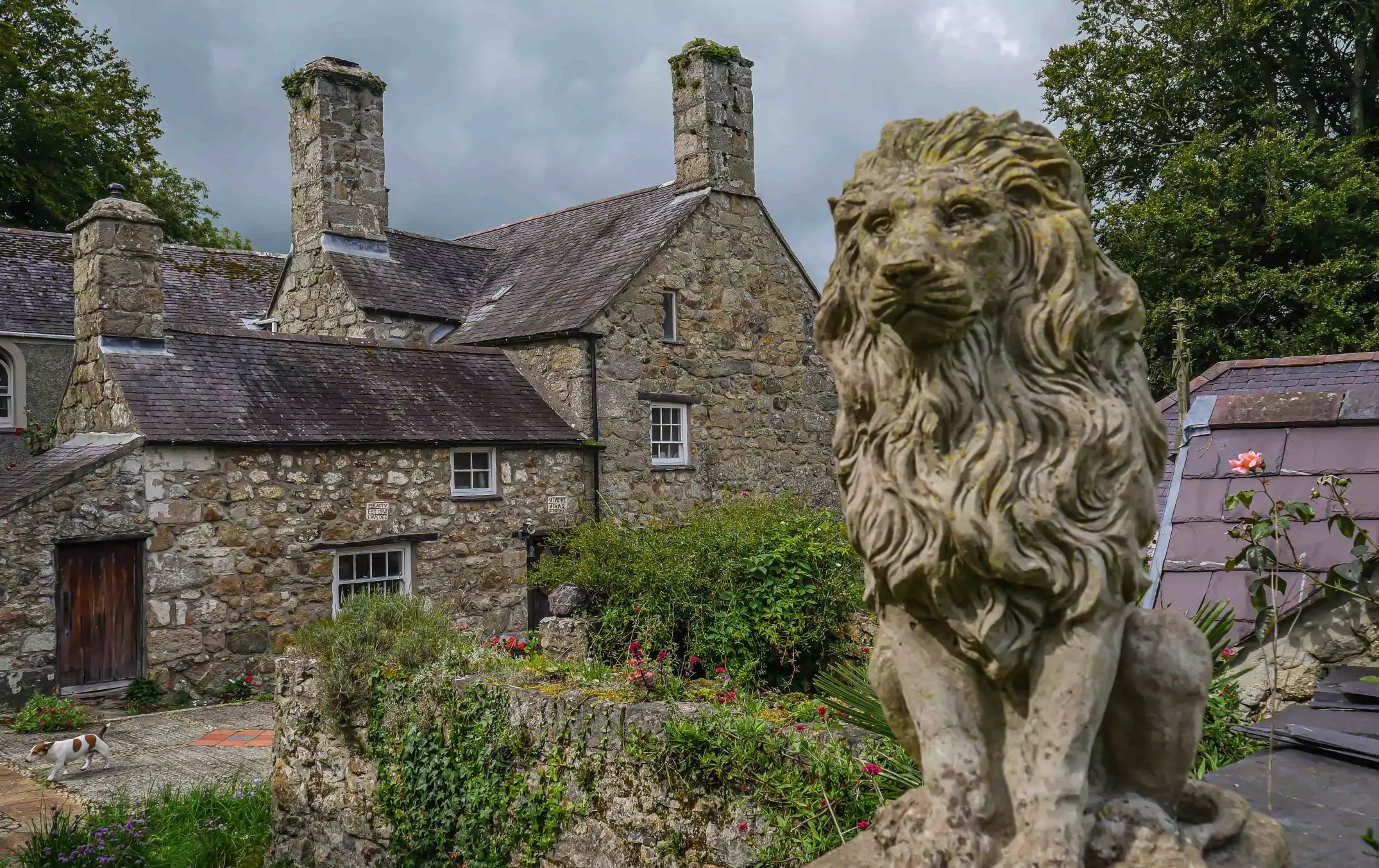 Photo of Plas Penmynydd with lion statue in the foreground